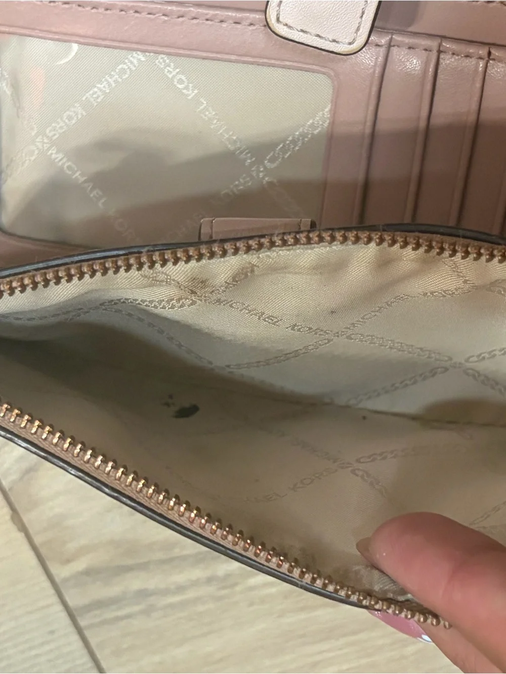 Michael Kors Pink & Cream Colorblock Leather Wristlet